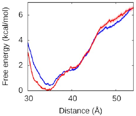 A graph showing
two lines,
both showing similar
potential wells
with a depth of around 6
angstroms